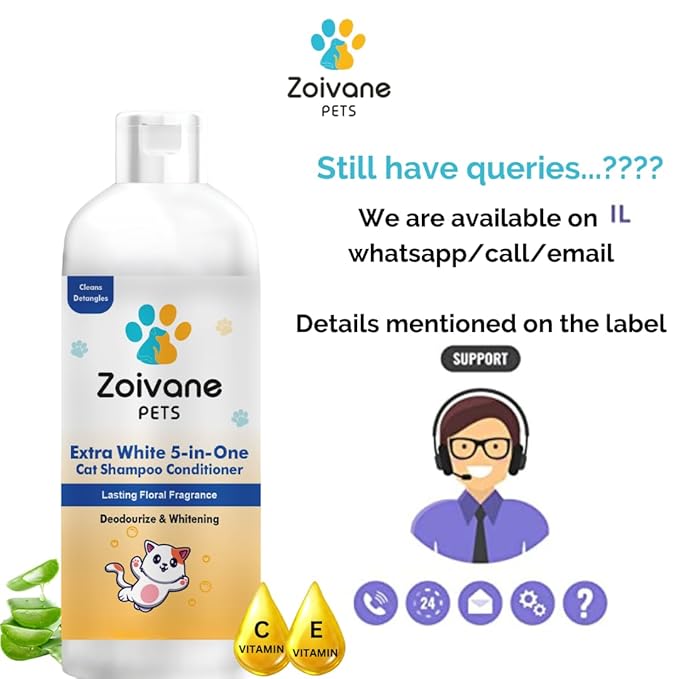 Zoivane 5 in 1 Extra White Cat Shampoo With Conditioner 500 Ml | Reduces Hair Fall | Enhances Coat Brightness | Pack of 2