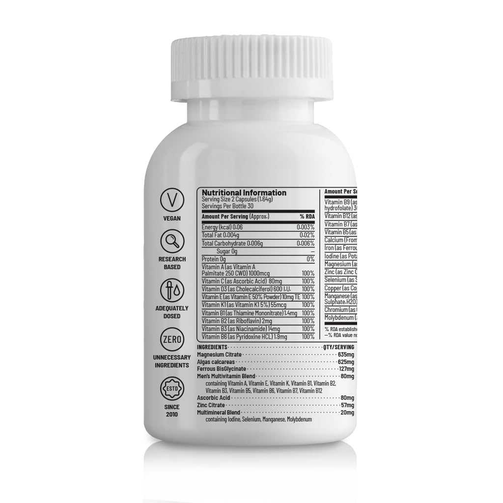 Unived Basics Multivitamin & Minerals Capsule for Men | 100% RDA of all Vitamins with Algae Calcium & Plant-Based Vitamin D3 plus Important Minerals | Complete formulation for Health & Wellbeing