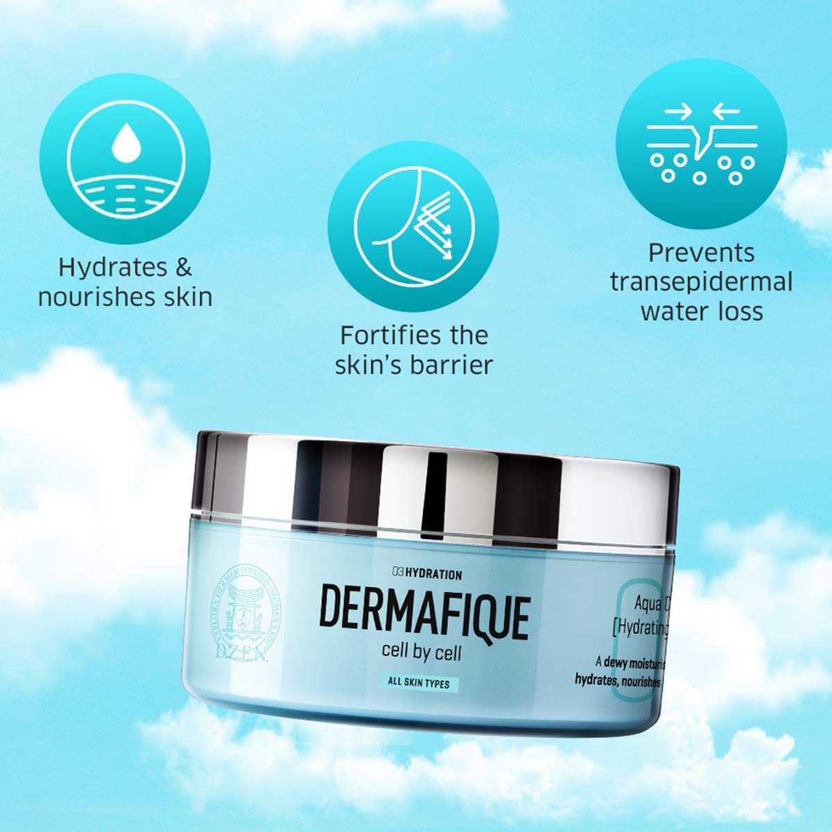 Dermafique Aqua Cloud Hydrating Crème 200g | Weightless & Non-greasy |Plumps, Improves Elasticity & Barrier,Anti-Ageing|Dry, Oily, Normal Skin Moisturizer for summer| DermatTested on Indian Skin