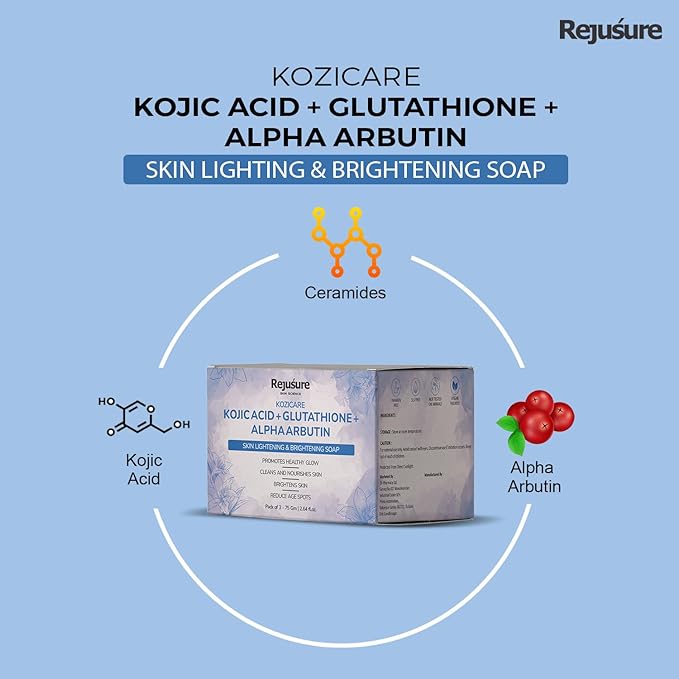 Rejusure Kojic Acid + Glutathione + Alpha Arbutin Soap - 75 Gms Each | Pack of 3
