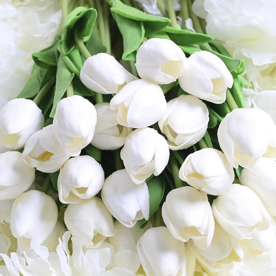PU Real Touch Tulips Artificial Flowers 30Pcs Flowers Arrangement Bouquet White30