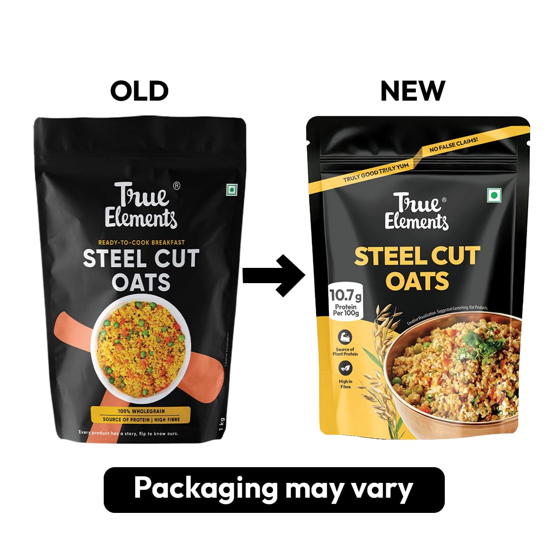 True Elements Steel Cut Oats 1kg - Steel Cut Oats for Weight Management | Sugar Free | Healthy Breakfast | 100% Wholegrain | Diabetic Friendly | Breakfast Cereal