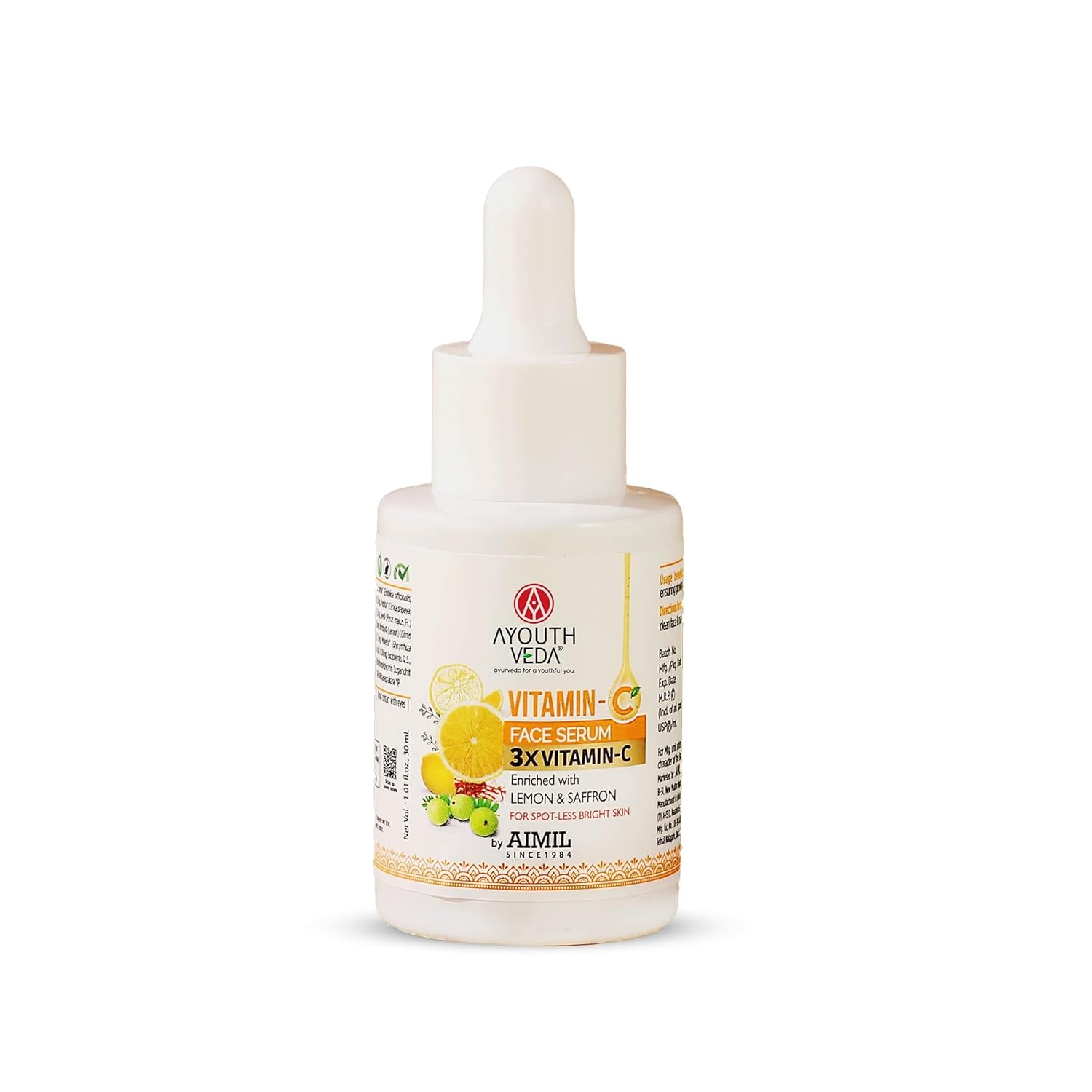 Ayouthveda Vitamin-C Face Serum With 3X Vitamin-C | Reduce Discoloration and Enhance Radiance | Enriched with Lemon, Saffron, Orange & Gooseberry | For Spot-less Bright Skin - 30 ml