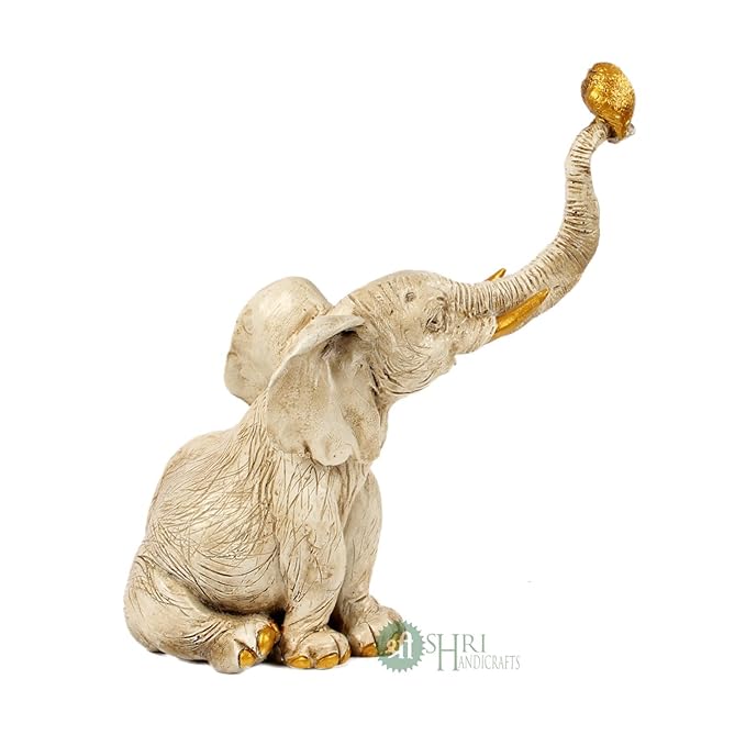 Indicast Resin Elephant Statue With Bird Sitting on Trunk Showpiece for Home Decor