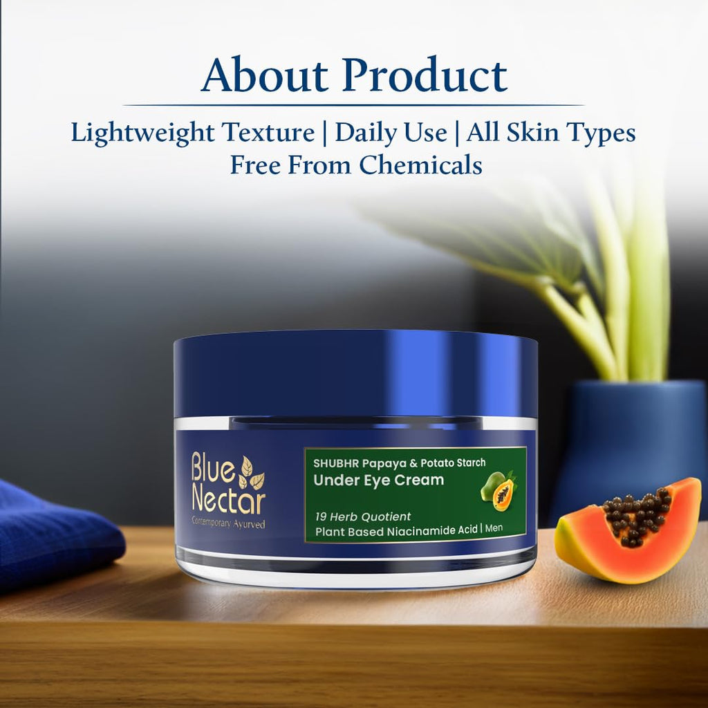 Blue Nectar Under Eye Cream for Dark Circles for Men | Natural Niacinamide Cream from Papaya & Potato | Effective for Wrinkles, Fine Lines & Puffiness (19 Herbs,15gm)