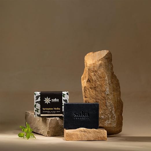 Saka Organics Springtime Medley Handmade Charcoal and Mint Soap - 120 gms Each (Pack of 2)