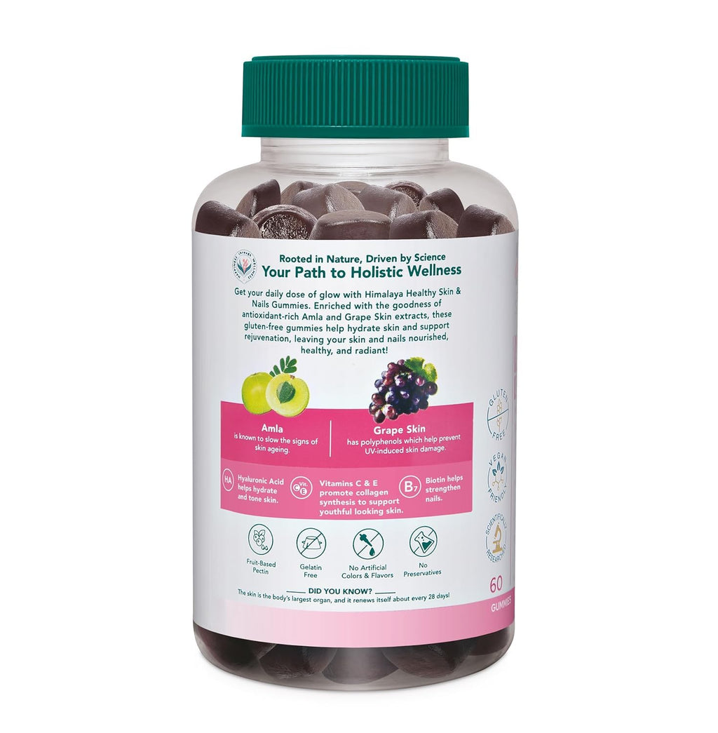 Himalaya Skin & Nail Health Gummies | Pack of 30 | For Healthy, Glowing, Youthful Skin & Nails | With 5 essential Vitamins|Gelatin-free Fruit based Gummies | 100% Vegetarian
