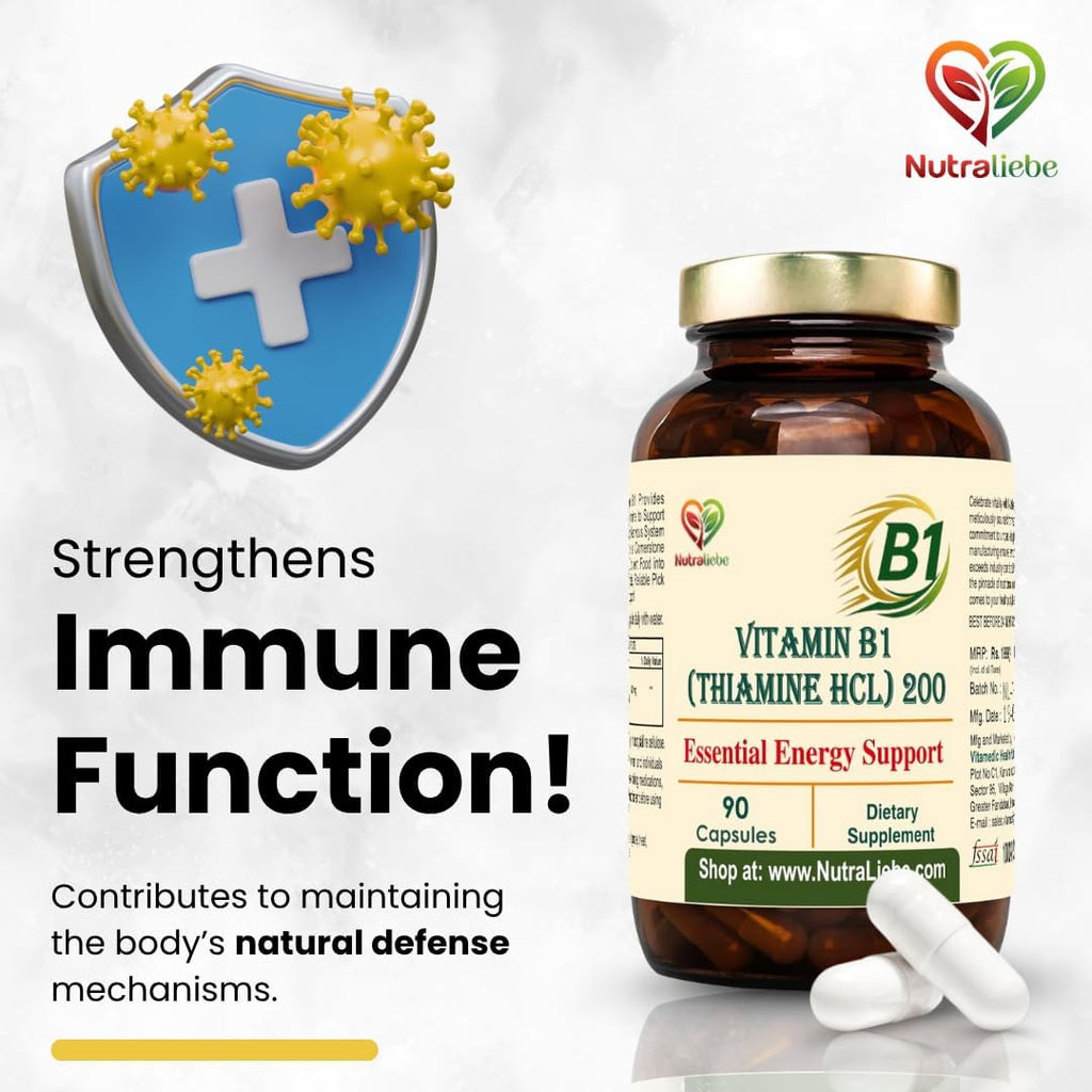 Nutraliebe Vitamin B1 (Thiamine HCl) â€“ High-Potency Energy & Nervous System Support | Promotes Metabolism, Heart Health & Brain Function | 90 Vegetarian Capsules | Non-GMO & Gluten-Free