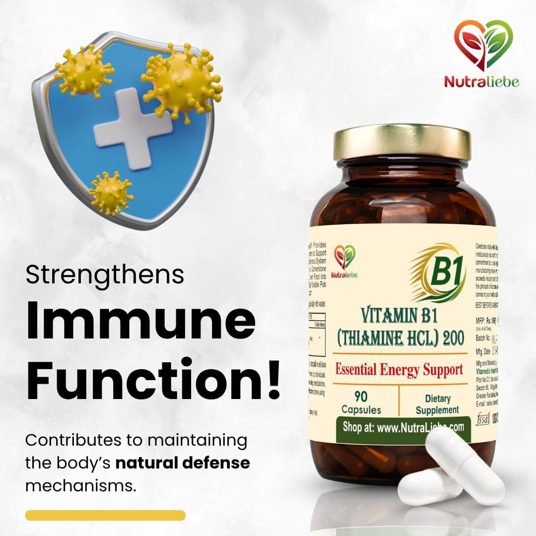 Nutraliebe Vitamin B1 (Thiamine HCl) â€“ High-Potency Energy & Nervous System Support | Promotes Metabolism, Heart Health & Brain Function | 90 Vegetarian Capsules | Non-GMO & Gluten-Free