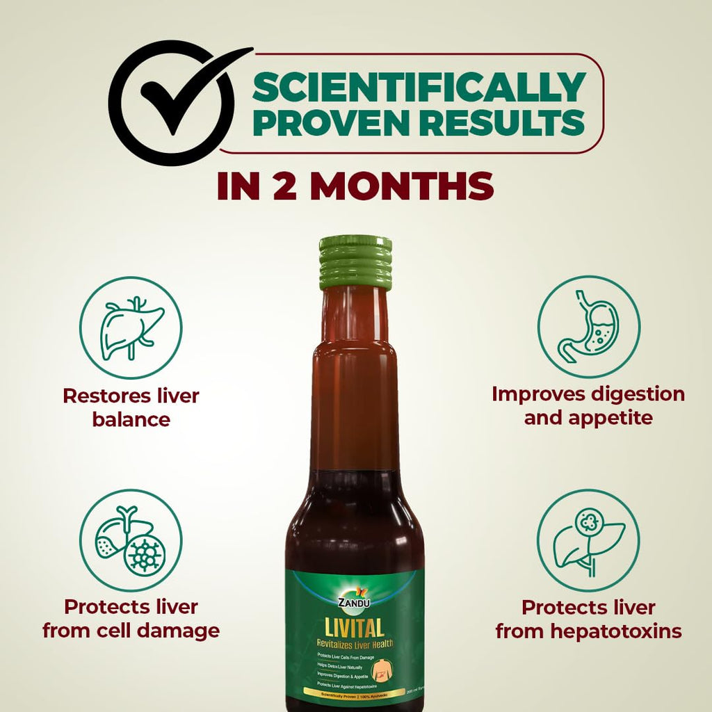 Zandu Livital Syrup â€“ 200 ml | Scientifically proven Ayurvedic Liver Care & Detox Support |Revitalises Liver Health Naturally & Boosts Appetite & Digestion | Blend of 12 Potent Herbs