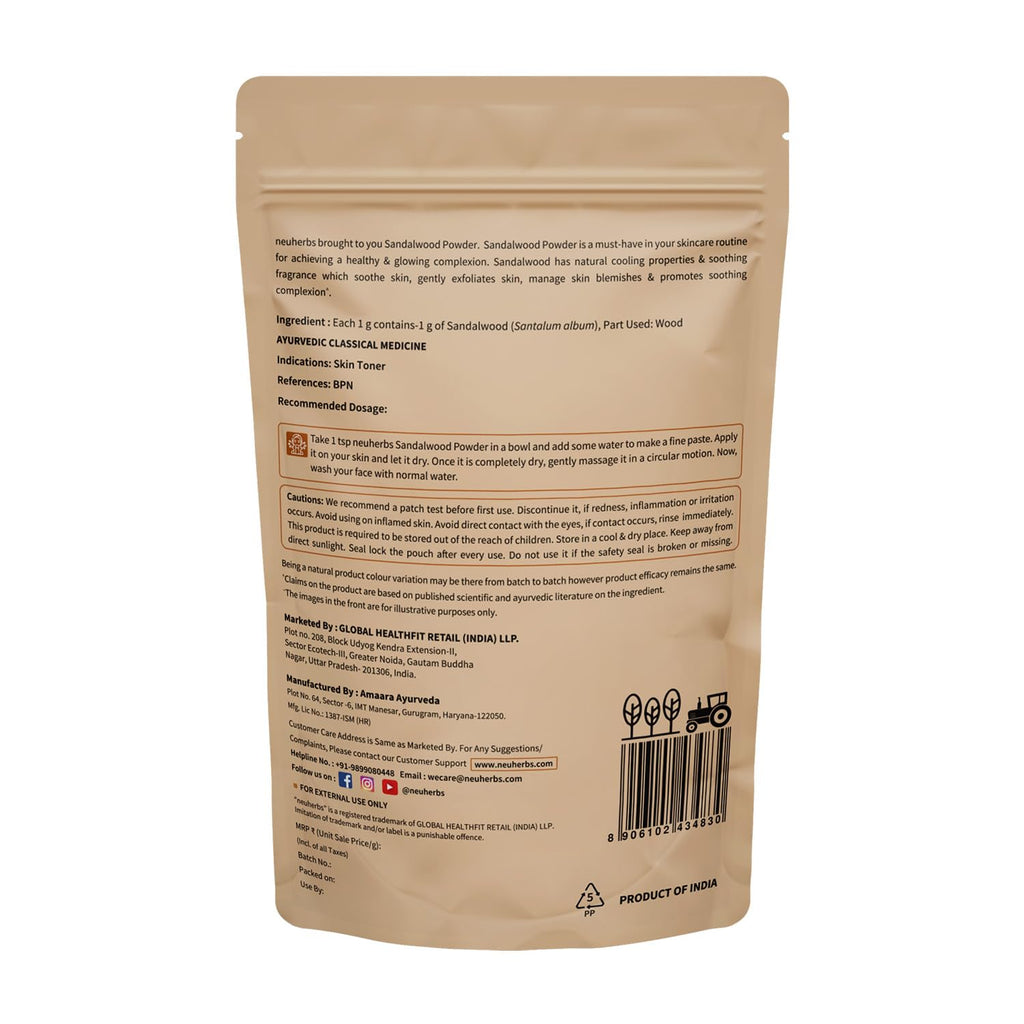 Neuherbs Sandalwood Powder For Face Pack - 100g | Chandan Powder For Glowing & Brighten Skin | Face Mask | 100% Pure & Natural With No Added Preservatives