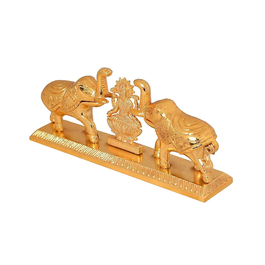 Chhariya Crafts Metal Elephant Pair With Laxmi Idol Chandan Roli Pair Kumkum Box - 7 Cm