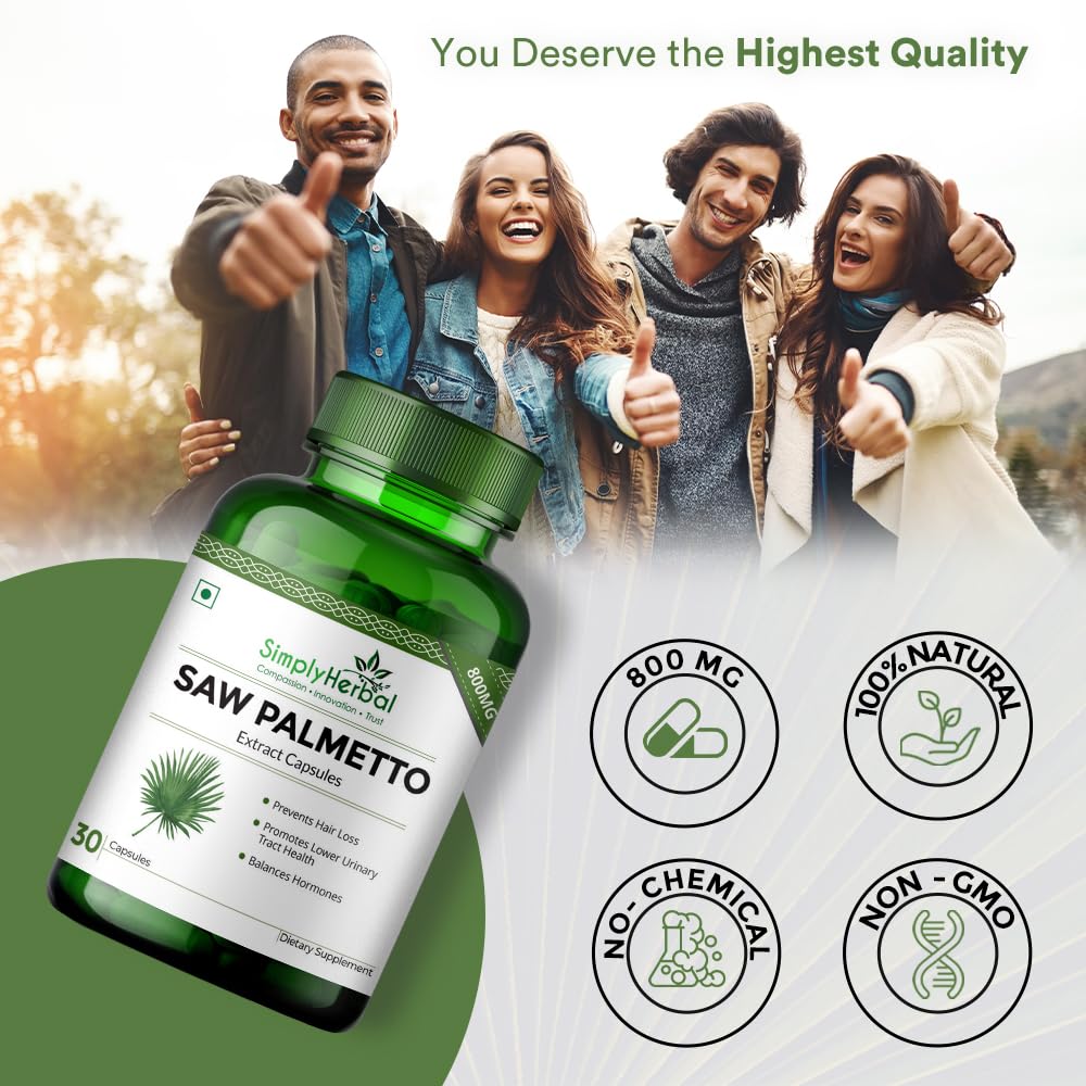Simply Herbal Saw Palmetto Extract 1000mg â€“ 30 Veg Capsules | Herbal Supplement for Prostate Health & Hair Wellness | For Men & Women