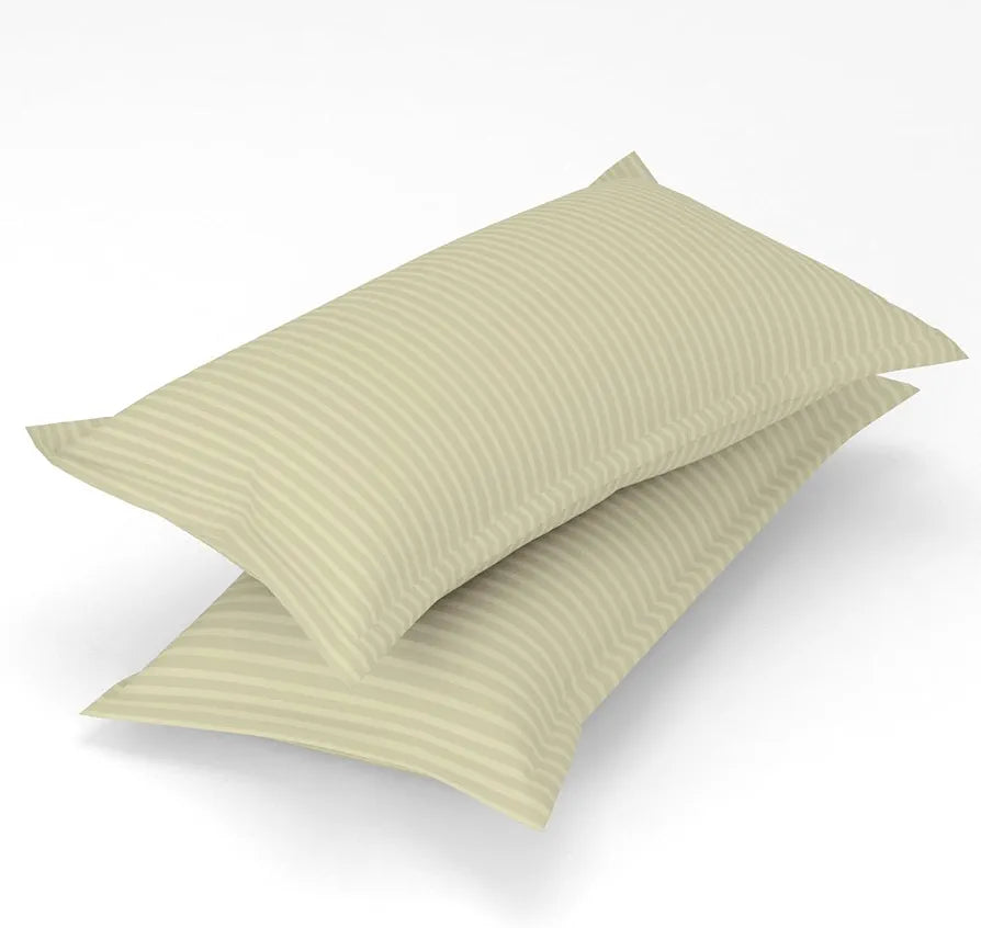 Homefab India 160 TC Stripe Cotton Feel Glace Cotton Elastic Fitted King Size Double Bed Bedsheet with 2 Pillow Covers Fits Upto 6 inches Mattress Ecru