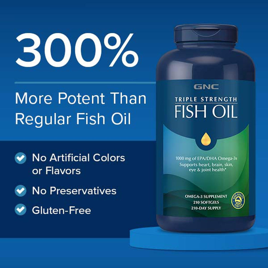 GNC Triple Strength Fish Oil Mini Omega 3 Capsules for Men & Women | 120 Mini Softgels | 900mg EPA & DHA | Improves Memory | Protects Vision | No Fishy Burps | Supports Family Health | USA Formulated