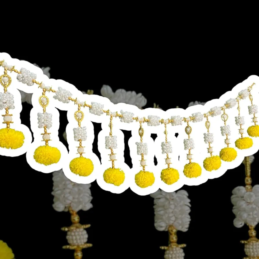 Handcrafted Decorative Bandanwar with Yellow Marigold Flowers Jasmine & Beads 40x9 Inches