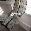 Huesland Cotton Curtains for Door, 7 Feet Long 1 Bohemian Eyelet Curtain | Boho Tribal White & Black