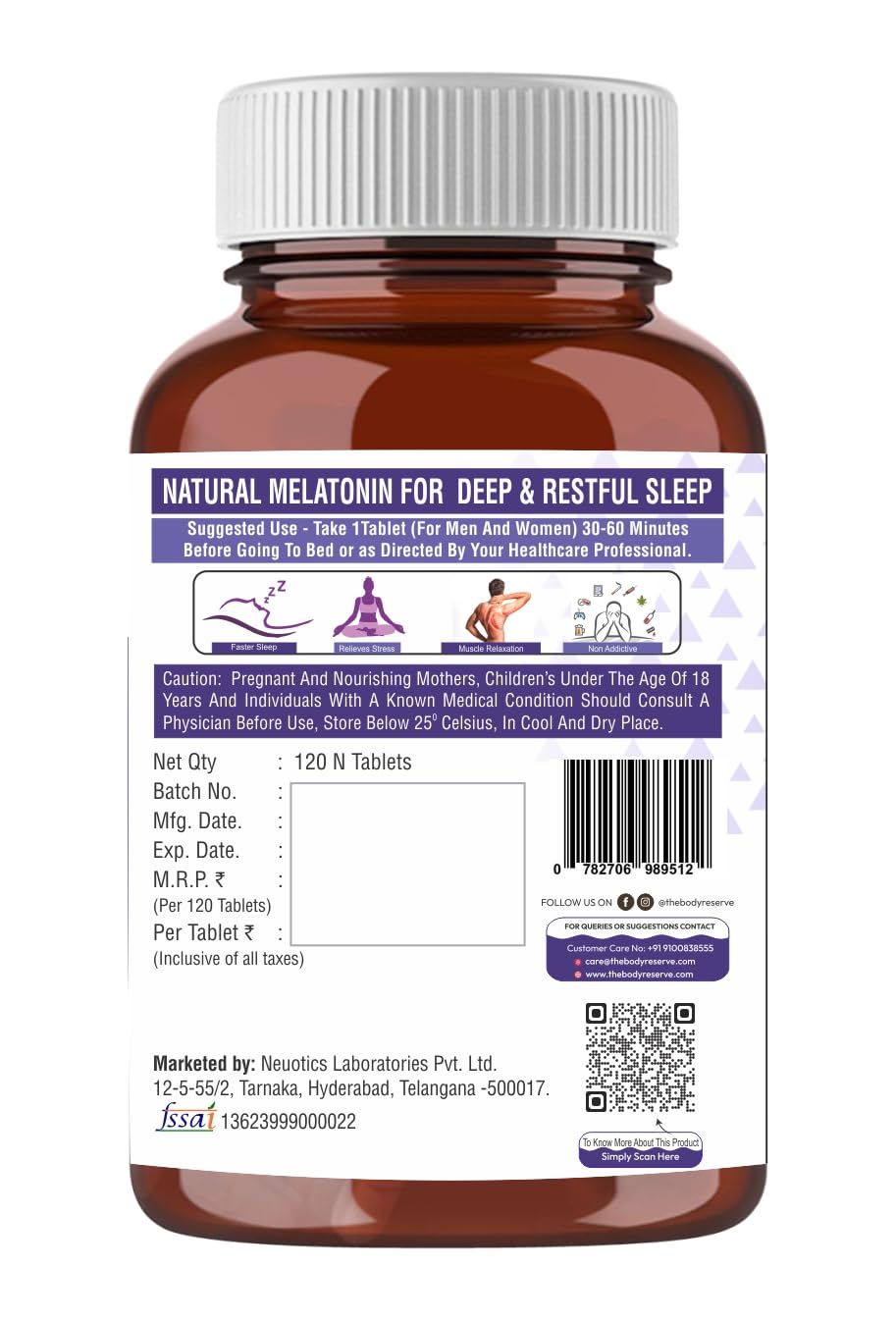 The Body Reserve Melatonin 10mg - 120 Veg Tablets for Sleep Support, Nerve Relaxation, and Stress Relief - Non-Habit Forming for Men & Women