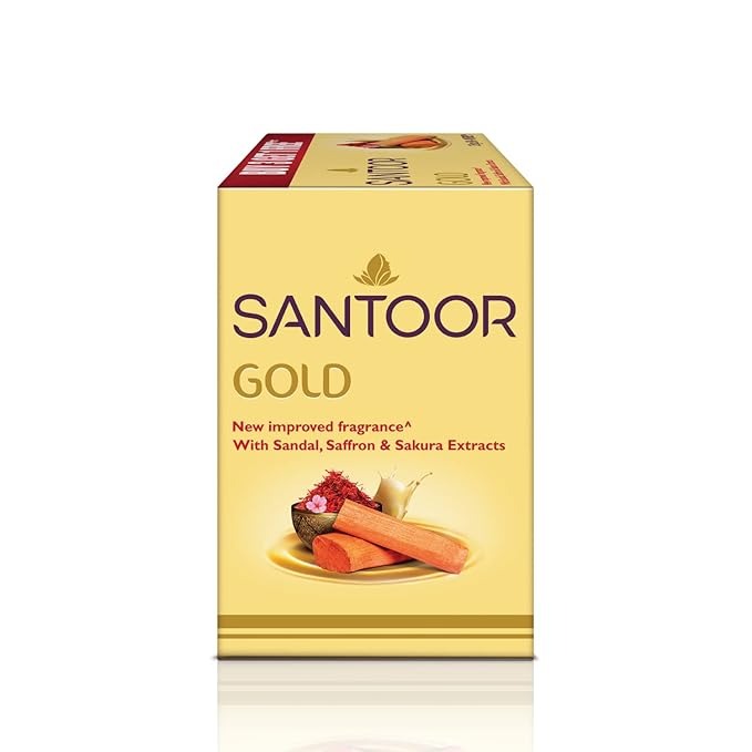 Santoor Gold Bathing Bar Soap with Kashmiri Saffron Sandal & Sakura Extracts - 125 gms (Pack of 4)