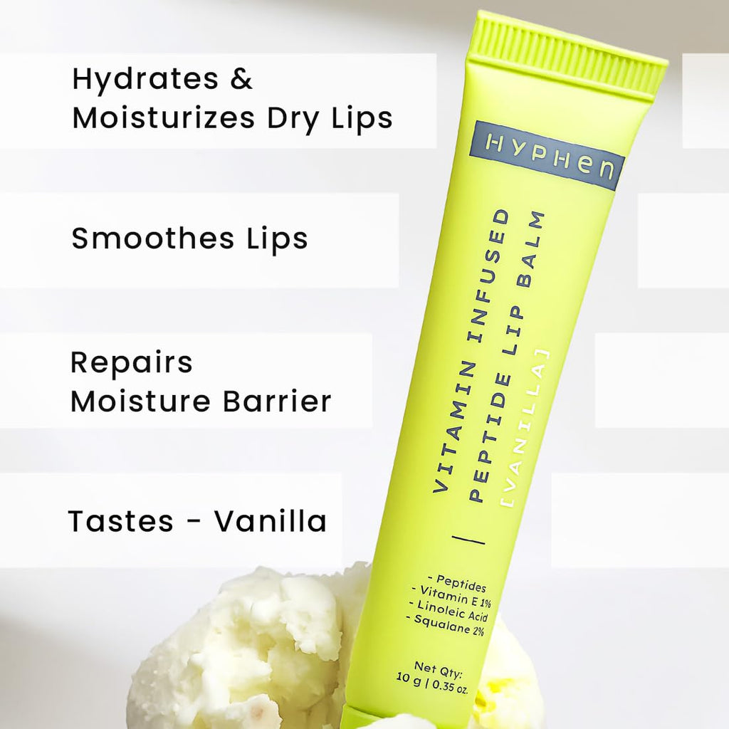 Hyphen-Vitamin Infused Peptide Lip Balm-Vanilla for Dry & Chapped Lips|Hydrating & Moisturizing Lip Balm for Unisex|for Dark Lips|Smoothen Lips & Repair Moisture Barrier|Vegan,SLS & Parabens Free|10gm