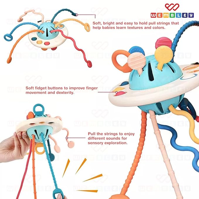 Wembley Montessori Sensory Pull String & Teether Toy for Babies 6-12 Months Multicolor