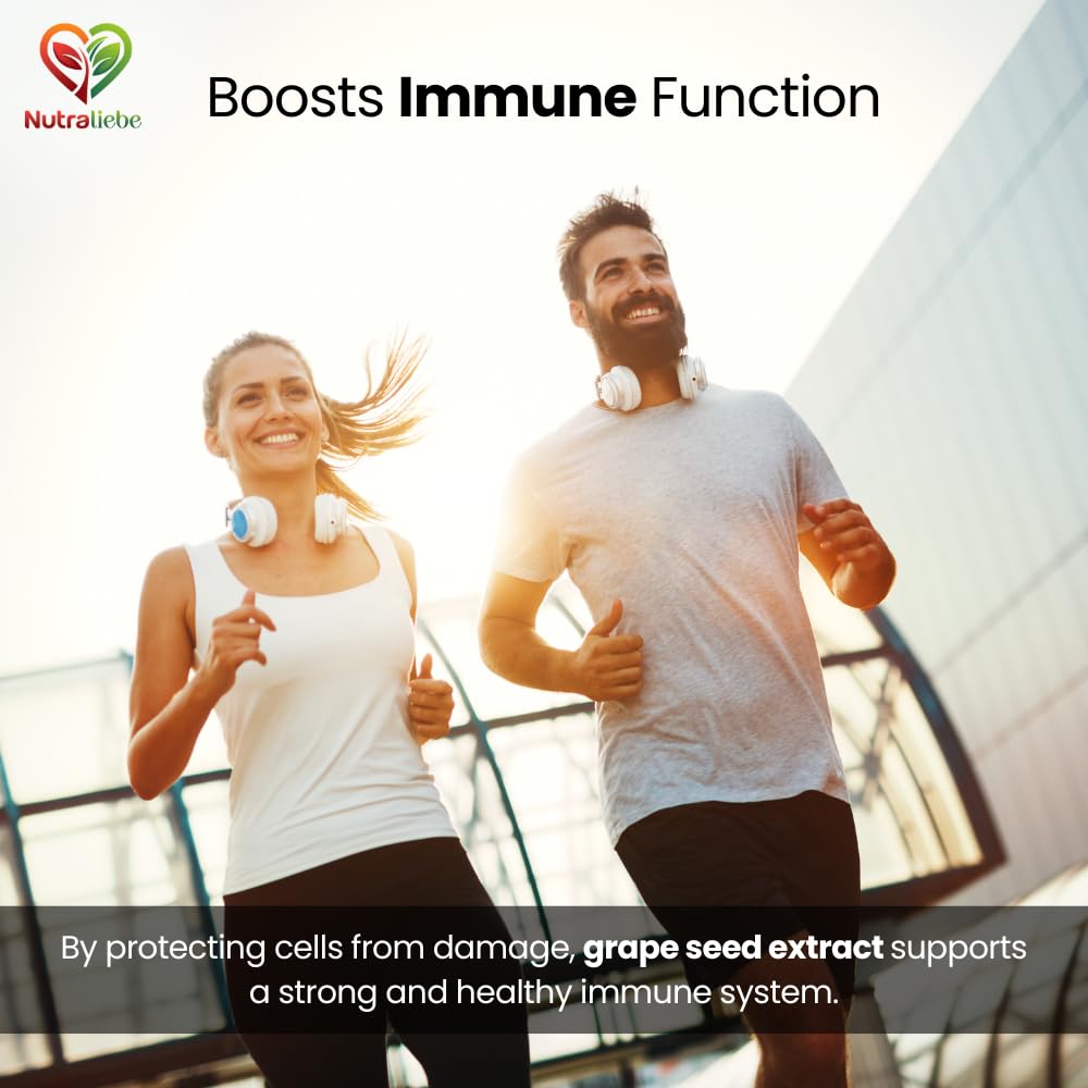 Nutraliebe OPC Grape Seed Extract Capsules - Minimum 95% OPCs, Powerful Antioxidant Support, 90 Capsules