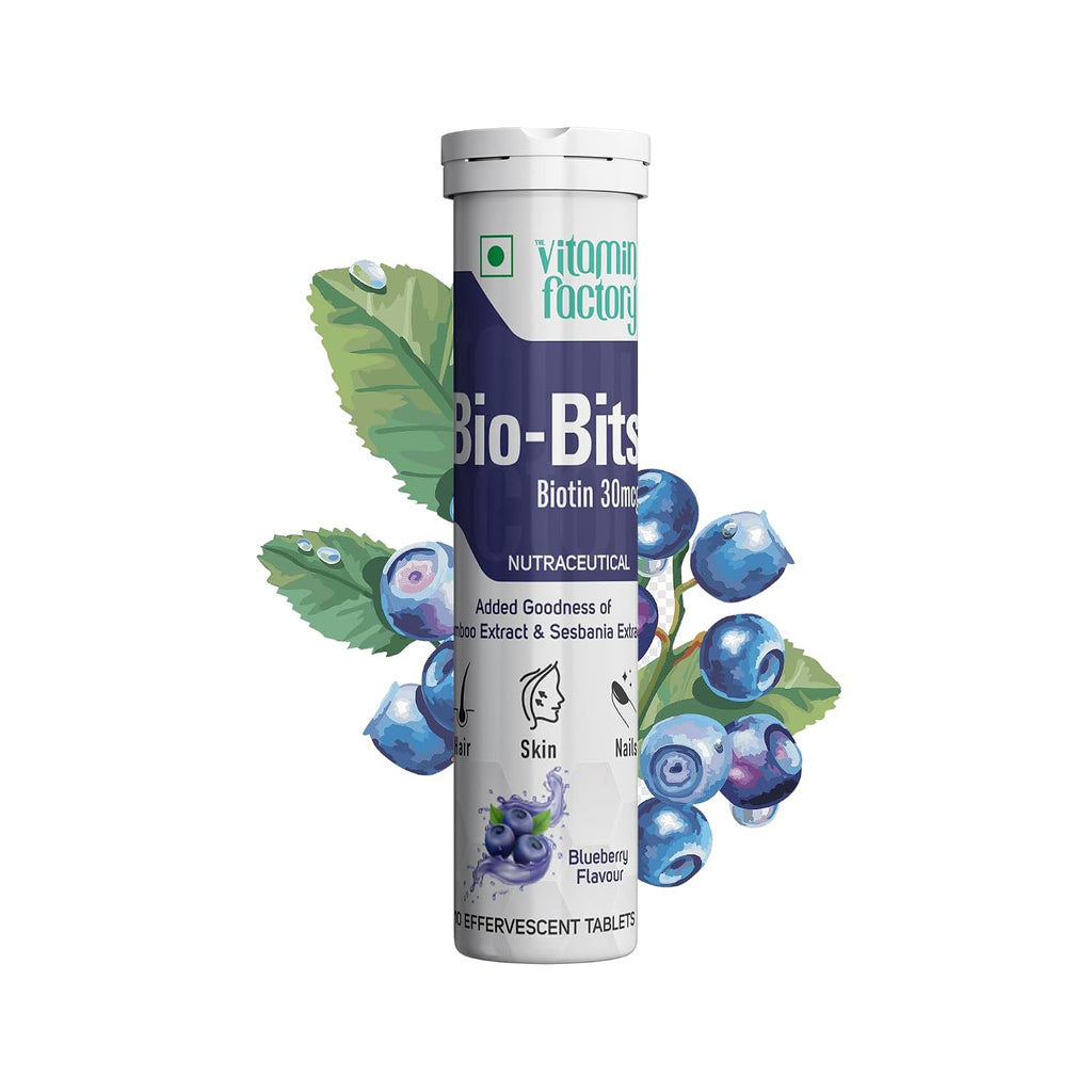 The Vitamin Factory Biotin Effervescent Tablets - Blueberry Flavor - 20 Tablets - Hair Growth, Fall & Health - Bamboo, Sesbania, Vit C, N-Acetyl L-Cysteine