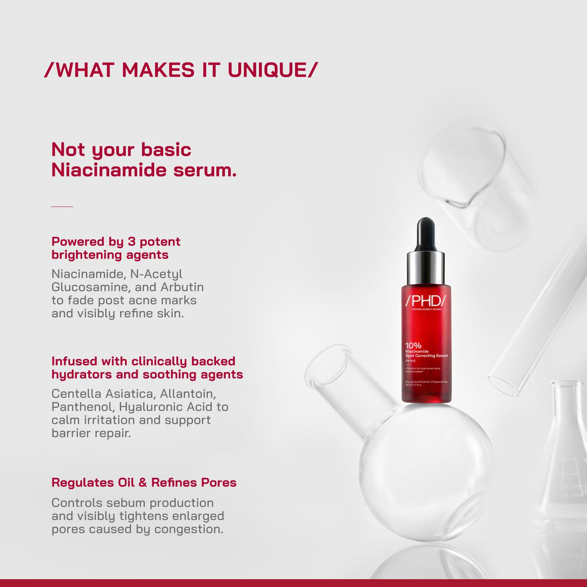 /PHD/ 10% Niacinamide Spot Correcting Serum | Niacinamide Serum for Oily Skin, Acne Scars & Enlarged Pores | Face Serum for Acne Prone Skin with 2% NAG | Brightens & Smoothens Skin | Fades Marks, Controls Oil, Removes Blemishes & Pore Care I 30ml