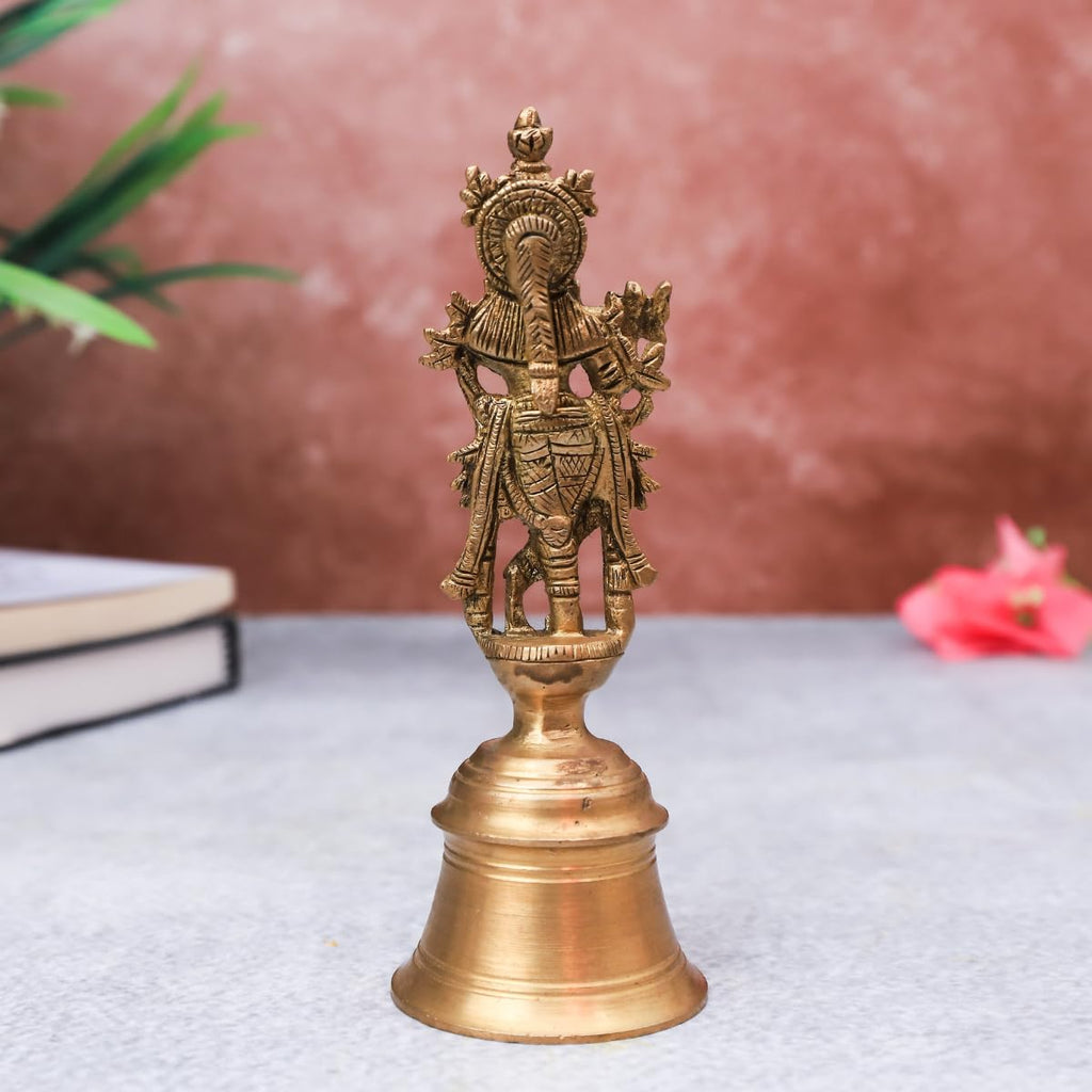 The Advitya Brass Krishan with Flute Standing on Bell