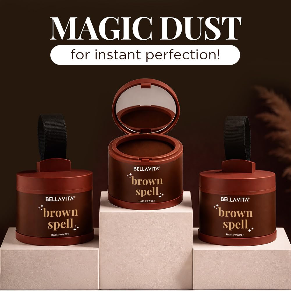 BELLAVITA Brown Spell Hair Powder | Instant Grey Coverage & Thinning Spot Concealer | Smudge-Proof, Sweat-Resistant & Long-Lasting Formula | Natural looking colour | 4g