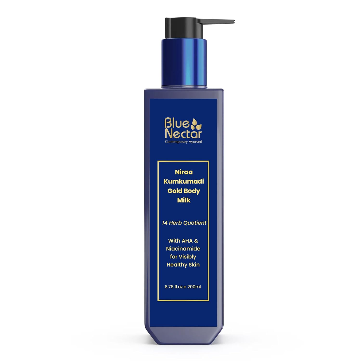 Blue Nectar Gold Body Milk for Women & Men | Body Lotion with Plant Based AHA & Niacinamide | Moisturizer for Body | All Skin Types (14 Herbs, 200ml)