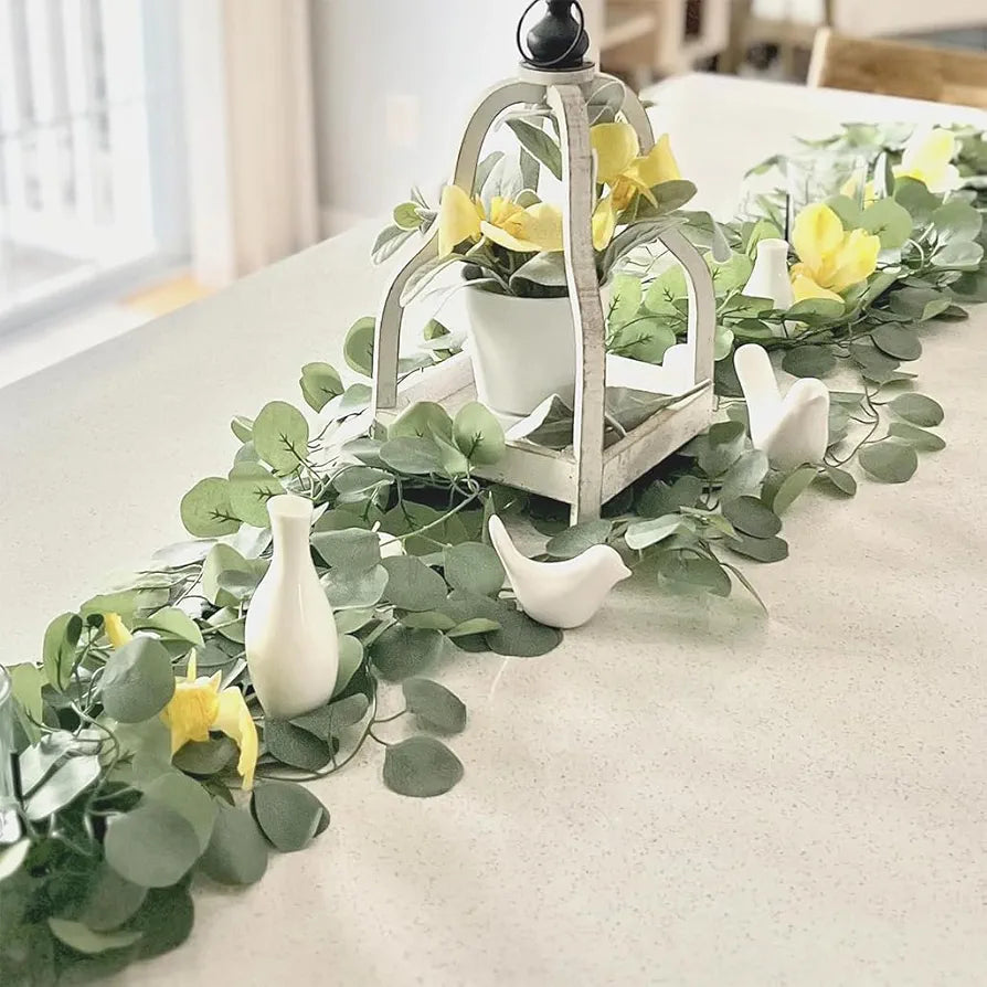 6 Pack Eucalyptus Garland Artificial Eucalyptus Leaves Table Greenery Garland Wreath Vines 2.4M
