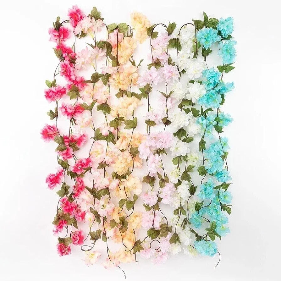 Artificial Cherry Blossom Rattan Flowers Vine Dark Pink