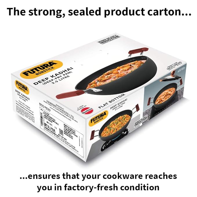 Hawkins Futura 3.5 Litre Deep Kadhai Non Stick Kadai Flat Bottom Induction Kadhai