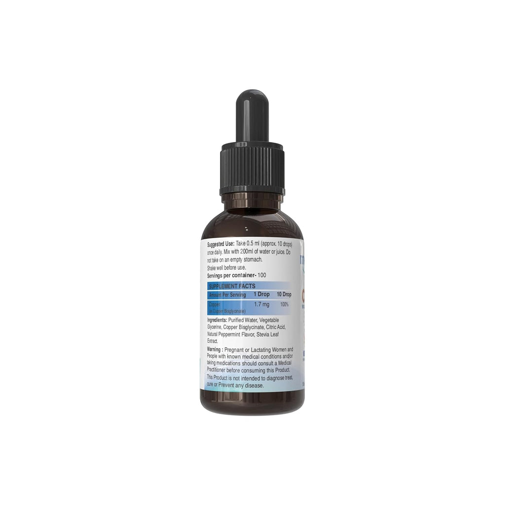METADROPS Ionic Copper Bisglycinate Drops 1.7mg â€“ 50ml (100+ Servings) | High-Absorption Chelated Liquid Copper for Collagen, Skin & Hair Support | 100% Vegan, Mango Flavor, Non-GMO