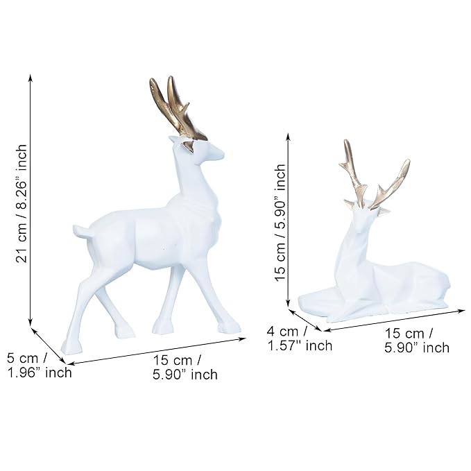 Ecraftindia Set of 2 Golden & White Reindeer Statues Animal Figurines Decorative Showpieces