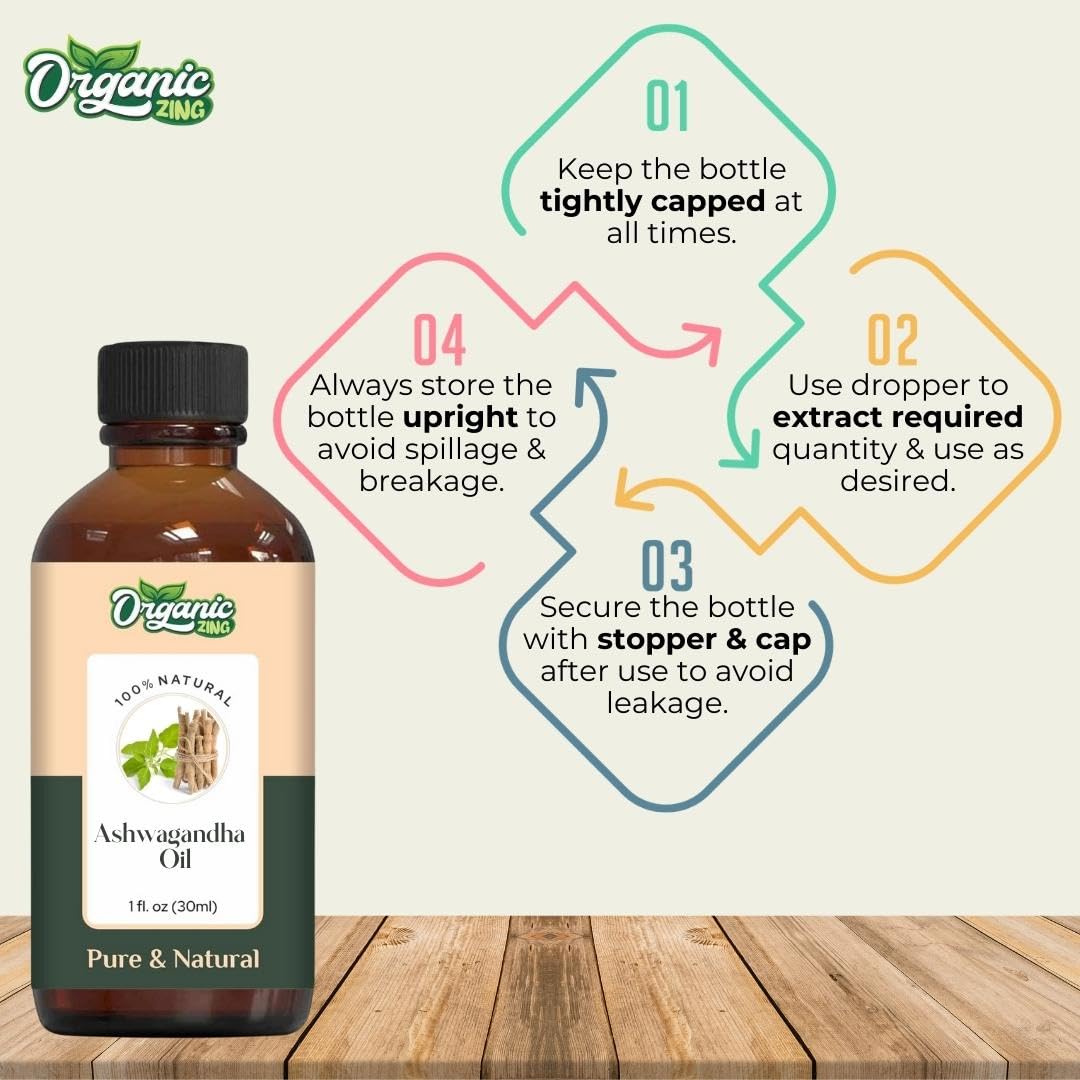 Organic Zing Ashwagandha (Withania Somnifera) Oil | Carrier Oil for Skincare, Hair Care & Massage - 30 Ml
