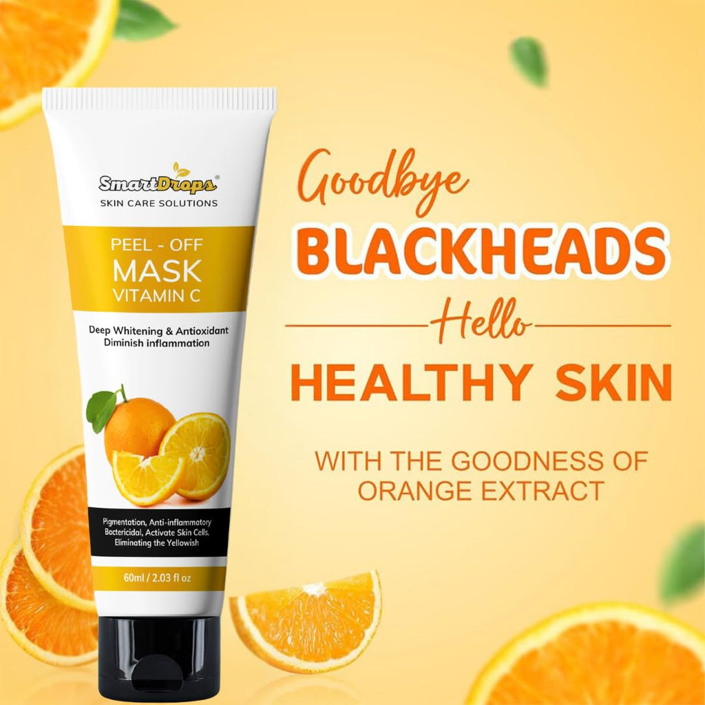 Smartdrops Vitamin C Peel Off Mask | Vitamin C Peel Off Mask for Blackheads Removal | Radiant Skin | PeelOffMask for Men and Women | Pack 1