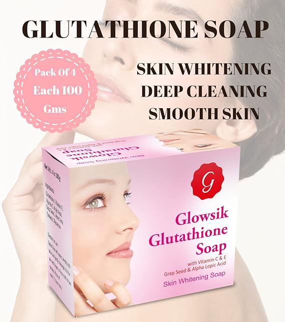Glowsik Glutathione Skin Whitening & Glowsik Soap With Grape Seed, Vitamin C - 100 Gms Each - Pack of 4
