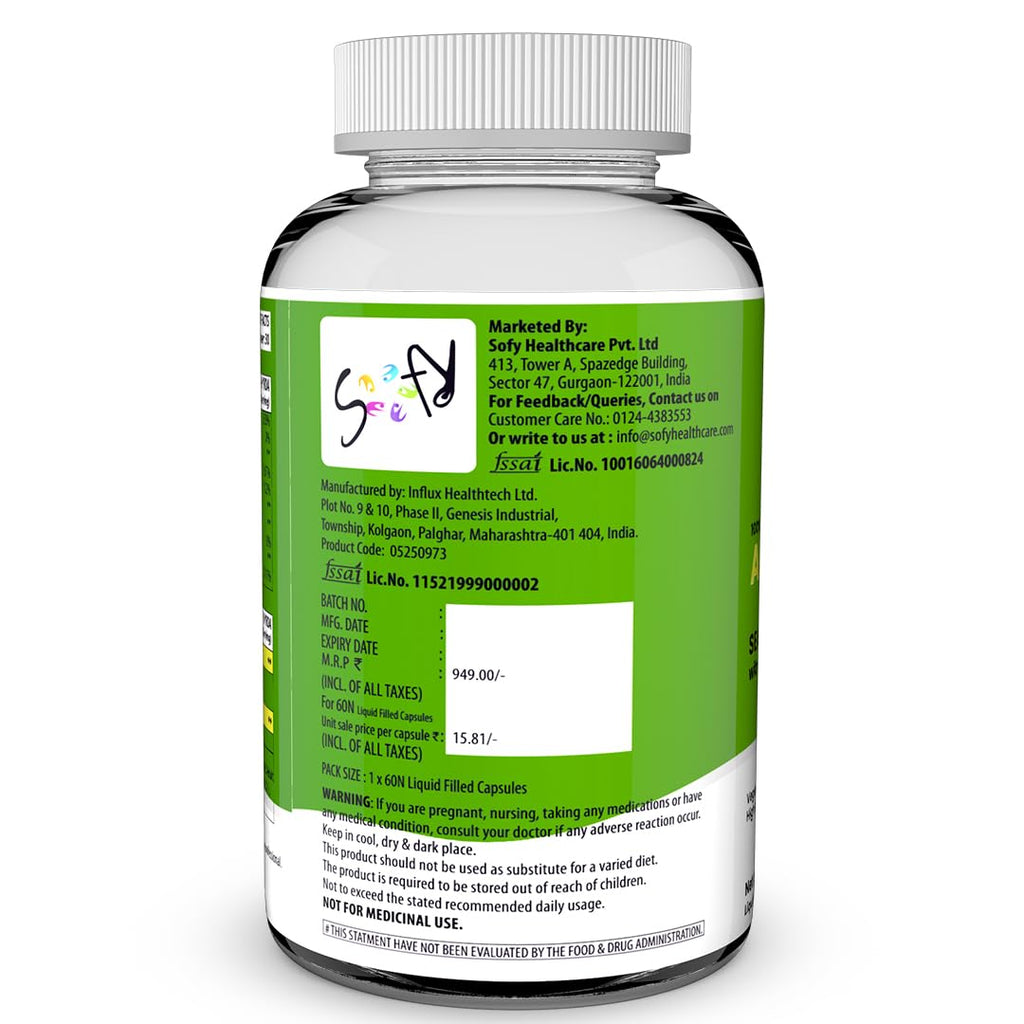Naturyz Vegetarian Omega 3 Algae + Sea buckthorn Oil Capsules 1120mg | Highest Strength DHA 400mg | Gelatin Free, No Burps, No Fish Oil | Supports Healthy Heart, Skin, Brain & Gut | Plant source for Men & Women | 60 Liquid fill Capsules