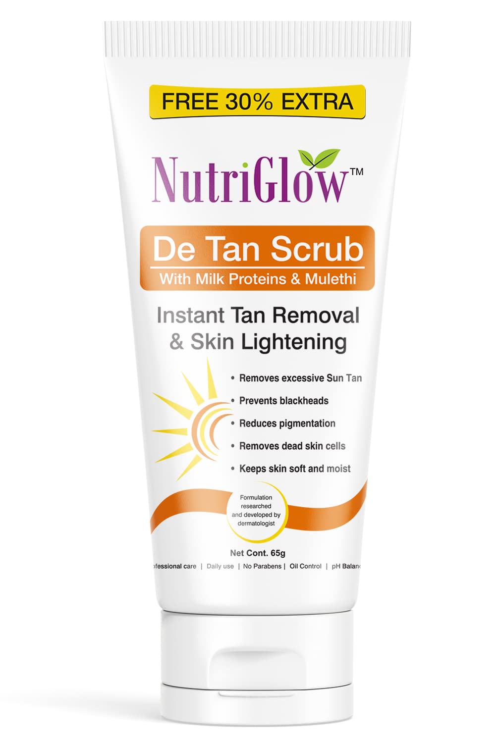 NutriGlow De Tan Scrub With Milk Protein & Mulethi - 65 gms