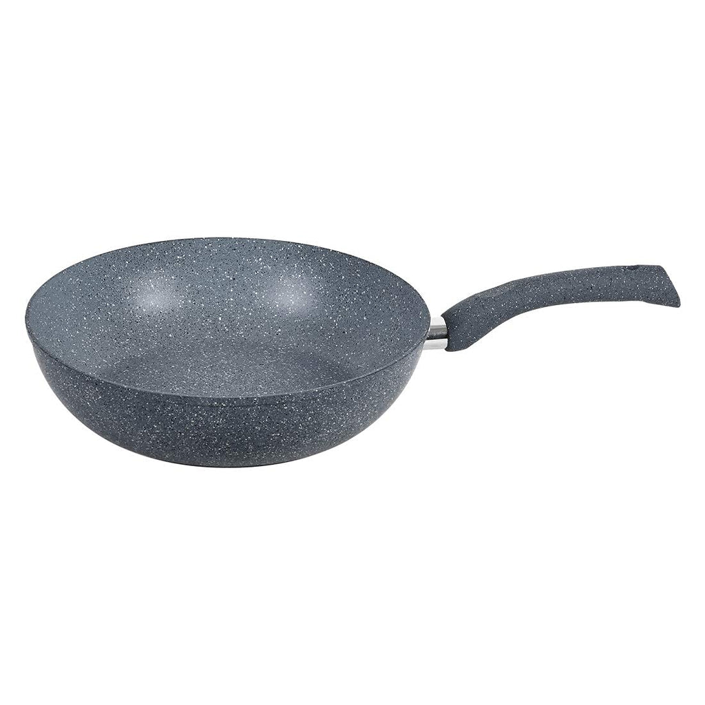 Wonderchef Granite 26cm Non-Stick Wok | Glass Lid | Induction Bottom | Soft-Touch Handles | Virgin Aluminium
