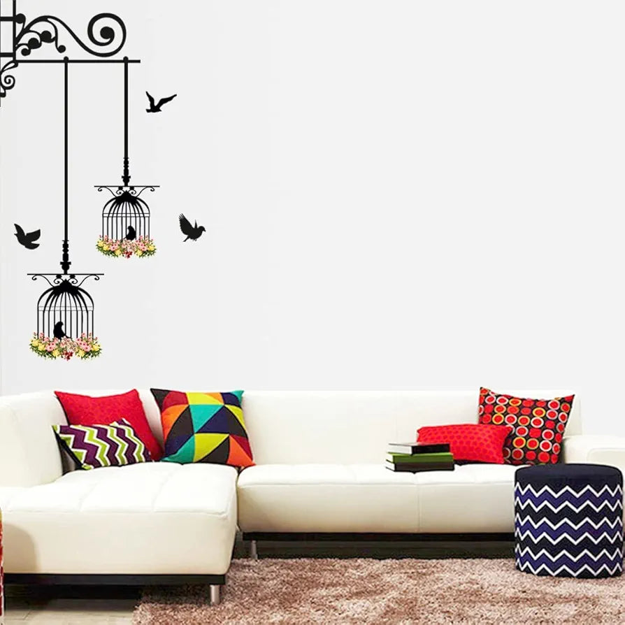 God & God's Hanging Birds Cage With Flowers Wall Sticker PVC Vinyl 50 cm x 70 cm