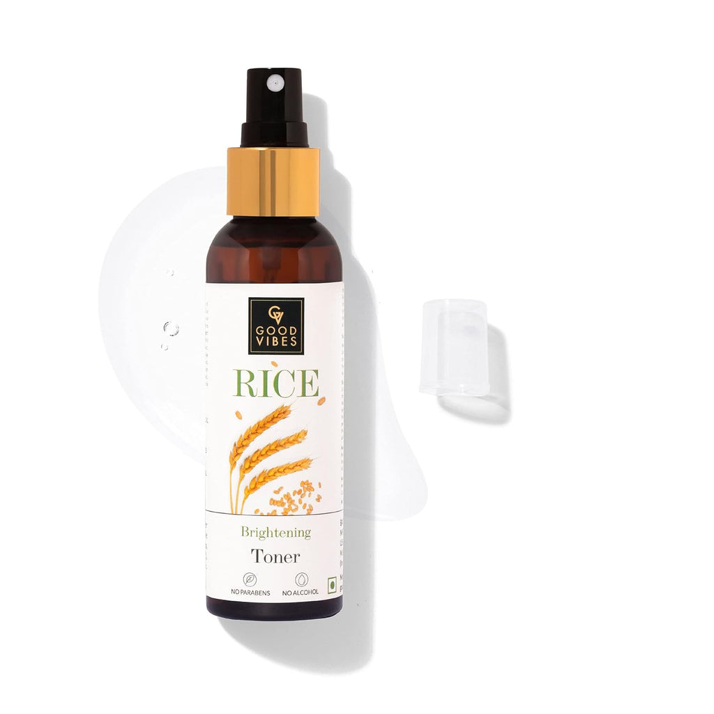 Good Vibes Rice Brightening Toner 120 ml, Hydrating Light Weight Moisturizing Glowing Face Spray Toner for All Skin Types, Natural, No Alcohol, Parabens & Sulphates, No Animal Testing
