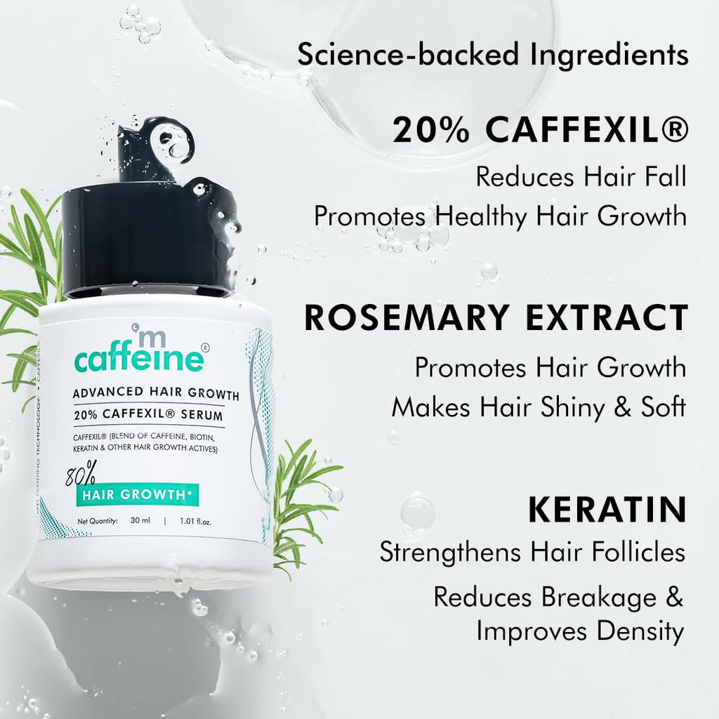 Mcaffeine Serum With 20% Caffexil Advanced, Biotin, Keratin & Rosemary | 80% Hair Growth, Increase Density & Control Fall | Nourishes Roots | For Women & Men - 30 Ml, 190G