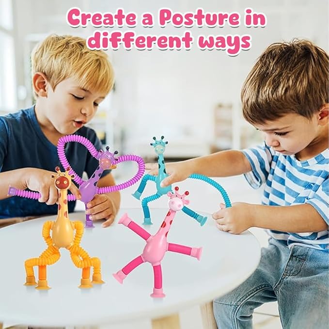 Wembley Set of Flexible Giraffes Telescopic Suction Toy for Kids