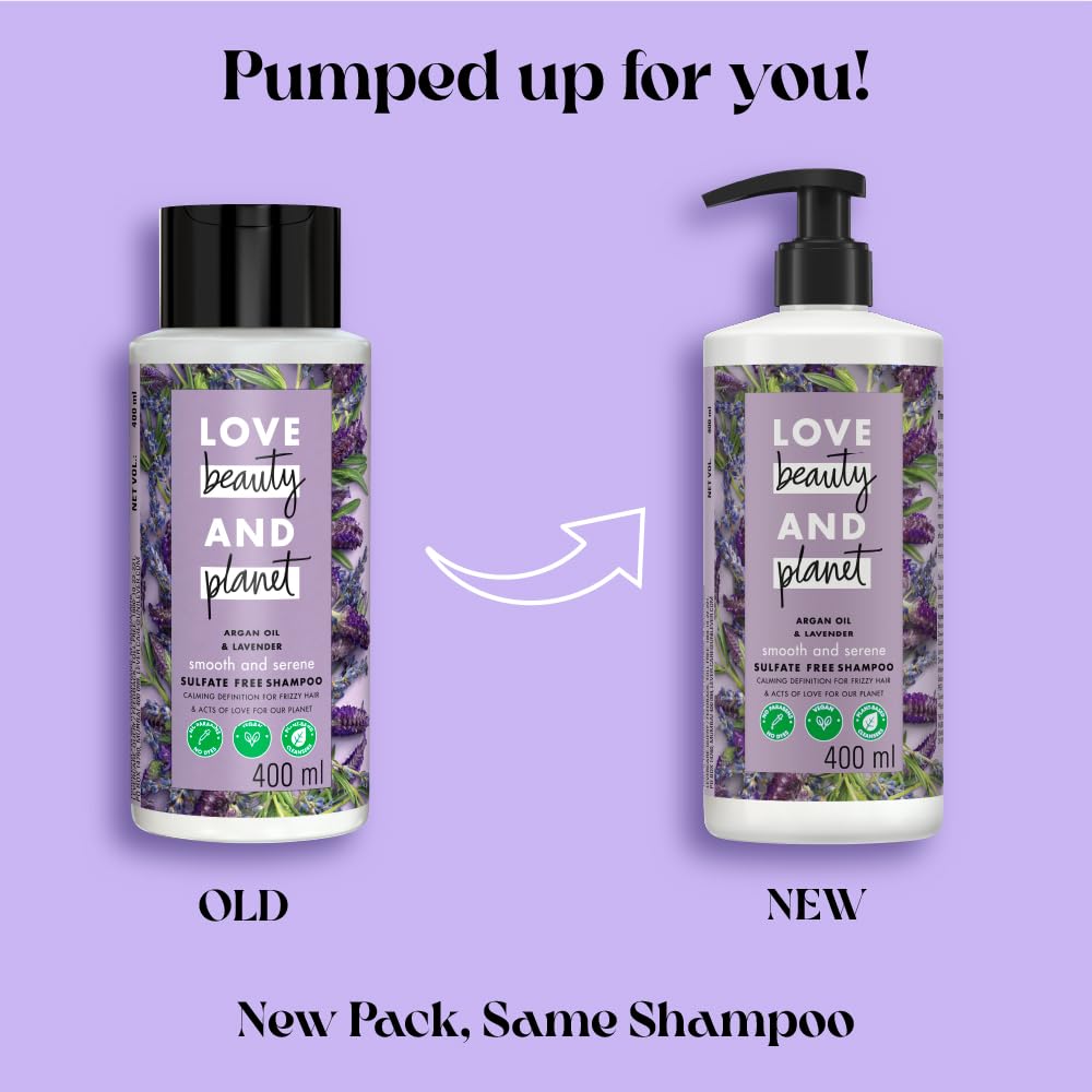 Love Beauty & Planet Argan Oil and Lavender Natural Shampoo for Dry & Frizzy hair|No Sulfates,No Paraben|400ml