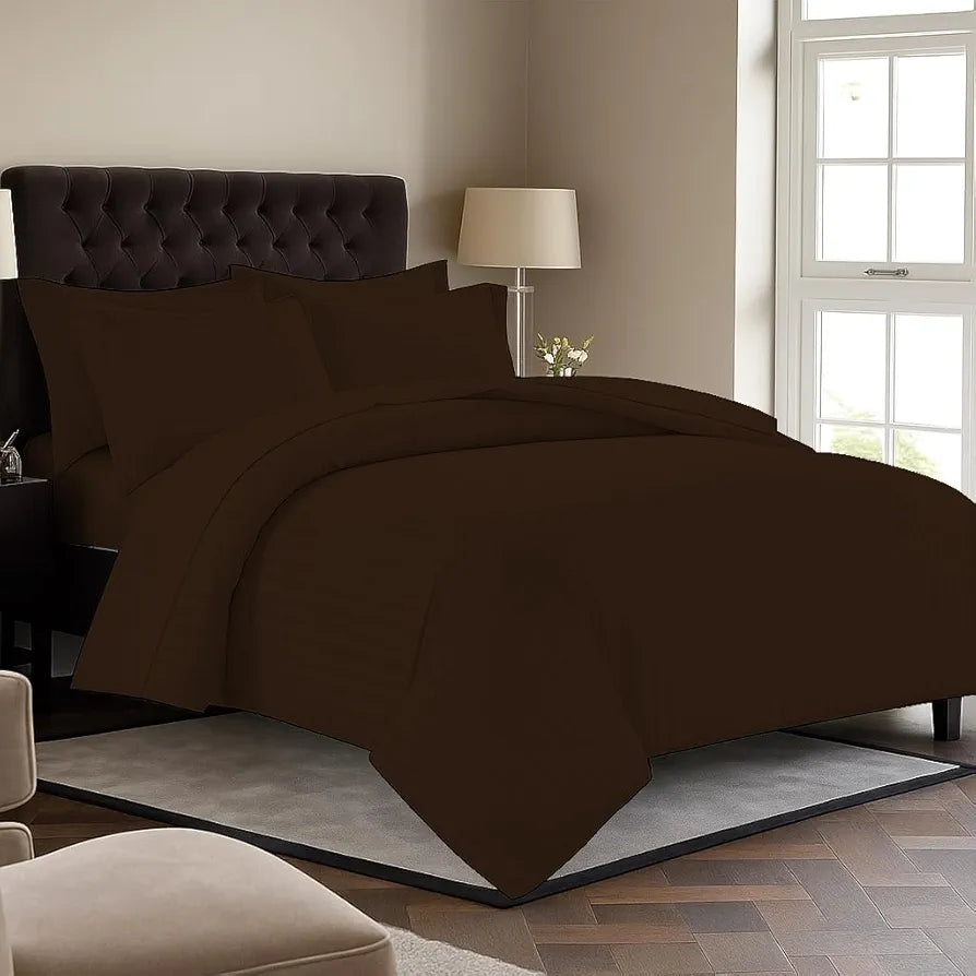 Trance Home Linen Zippered 100% Cotton 200TC Satin Stripe King Size Duvet Cover Quilt Cover Blanket Cover Razai Comforter Cover with 2 Pillow Covers Colour Copper Rust