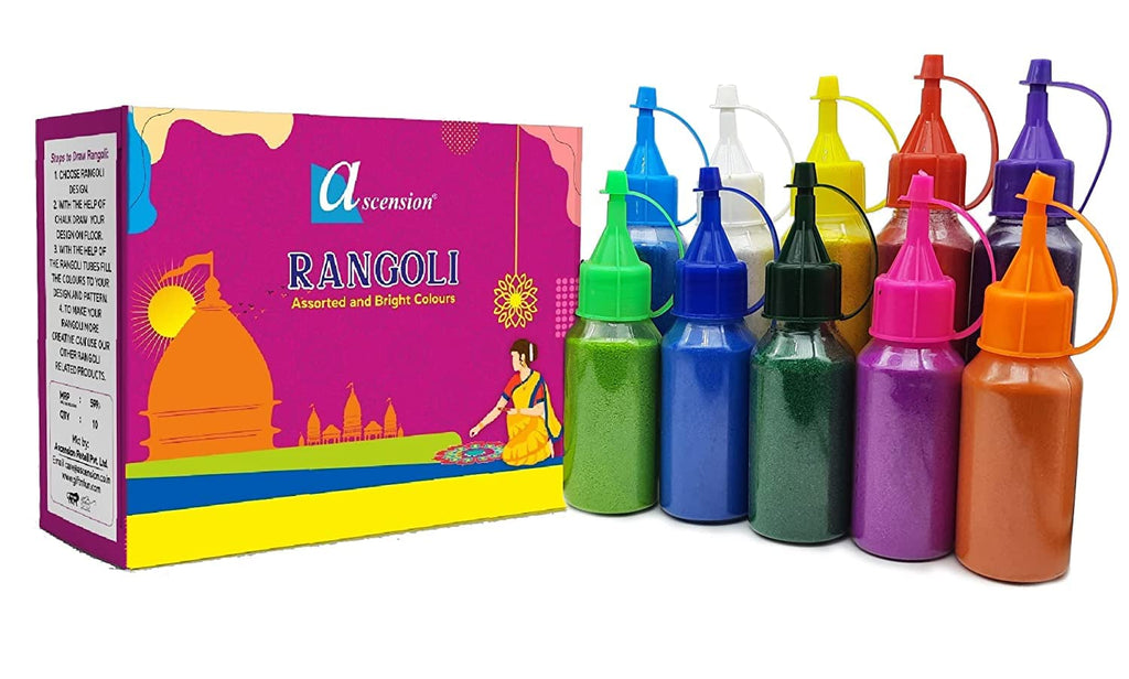 Ascension Design Creativity Diwali Floor Rangoli Art Ceramic Colours 10 Tubes Premium Diwali Rangoli Colors