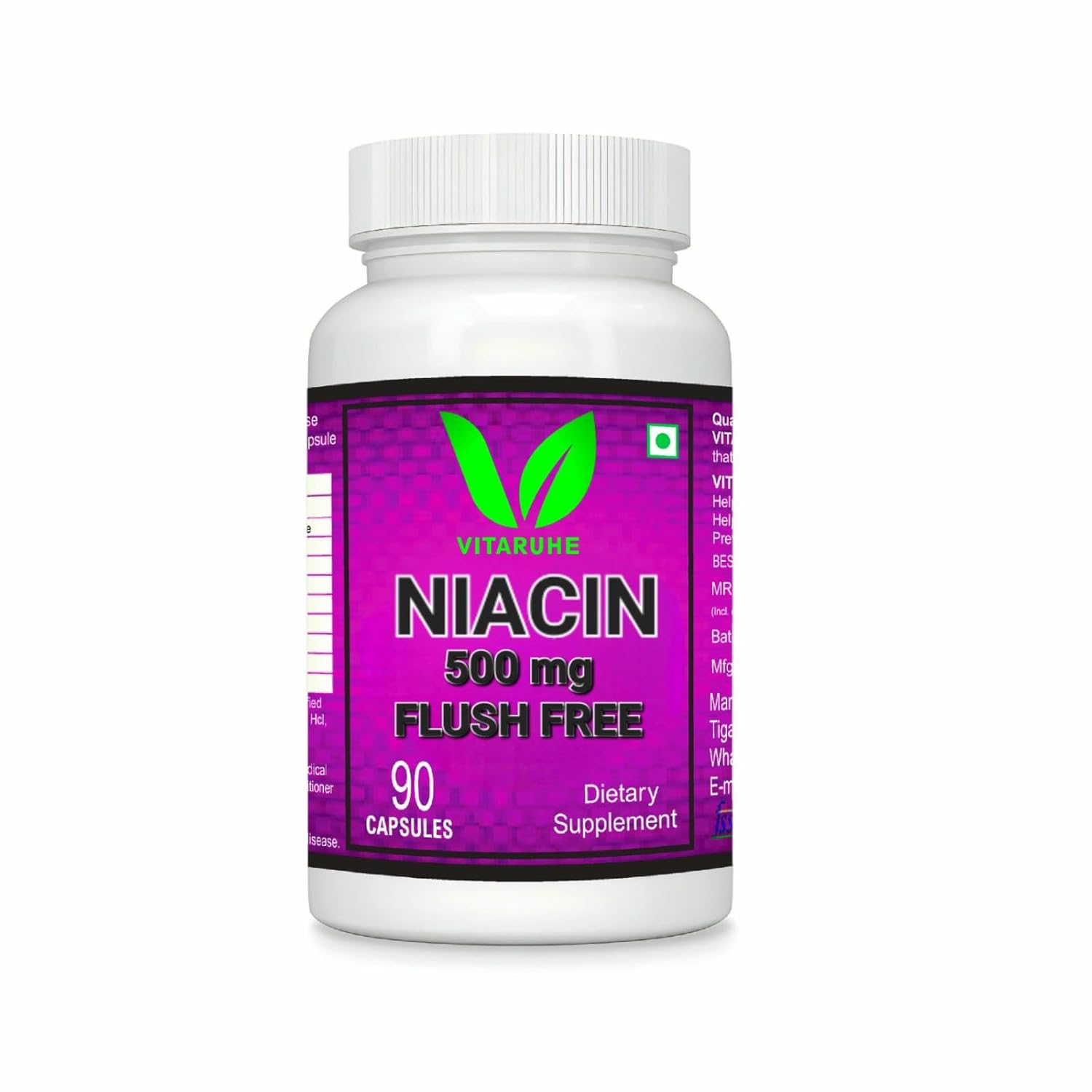 VITARUHE® Vitamin B3 Niacinamide (No-Flush) – High Potency Vitamin B3 for Energy, Metabolism & Skin Health | Supports Nervous System & Cellular Repair | 90 Vegan Capsules | Non-GMO & Gentle on Stomach